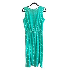 Blair Vintage green white polka dot sleeveless polyester dress Size Med
